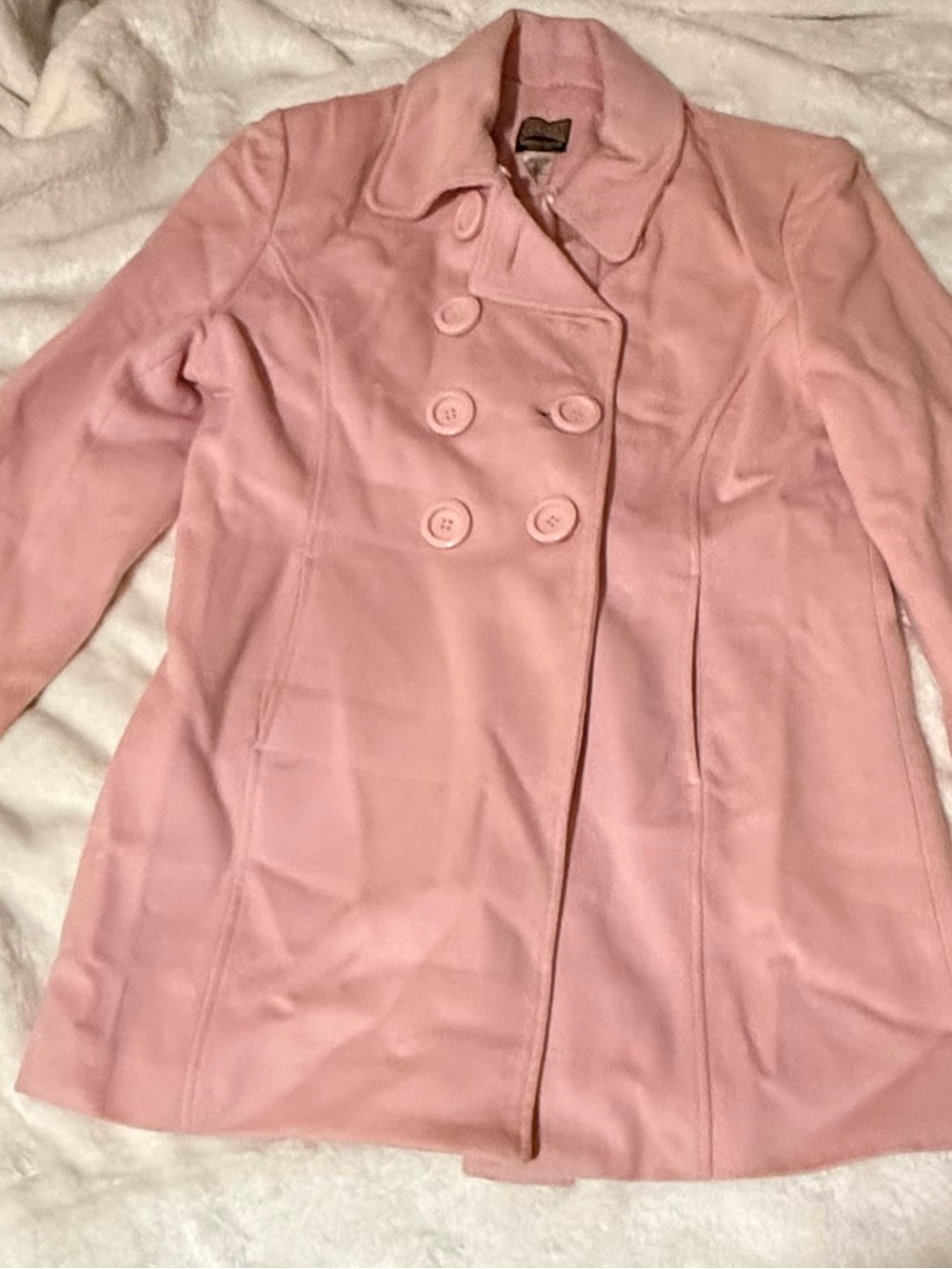 GUESS USA Classic Double-Breasted Pink Wool Coat